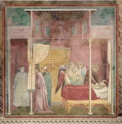 Der heilige Franziskus heilt den verletzten Mann aus Lerida, 1297-99